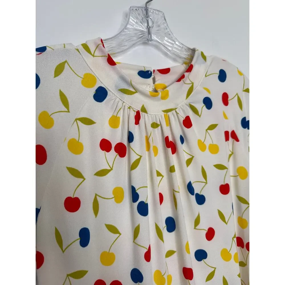 ModCloth Cherry Print retro swing Fit & Flare Dress mock neck & belt XL